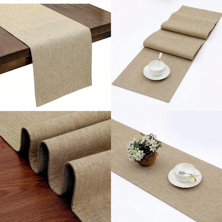 Table Runners 12.5x72 Inch Washable Kitchen Dining Table Runner Heat Resistant Cloth Linen Like Table Runners Double Layer Water Absorbent Beige