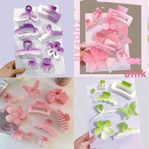 8pcs Cute Gradient Color Hair Clips, Large/Medium/Small Sweet Elegant Hair Accessories, Hair Claw For Updo