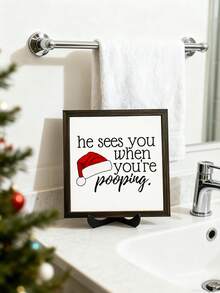 1 pieza Letrero divertido de Navidad para el baño, adorno de sombrero navideño para el tocador, decoraciones de escritorio festivas, decoraciones navideñas de estilo granja rústica, decoraciones navideñas para el hogar de invierno, decoraciones para fiestas navideñas, adecuado para sala de estar, dormitorio, baño