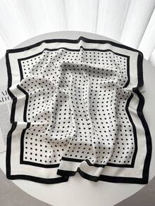 1条方形丝巾，女士缎面印花发带，头巾，时尚女士发带，披肩，围巾，女士领巾，头巾 - 白色雙框波點 - 查看 4