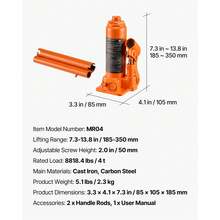 Hydraulic Bottle Jack, 4 Ton (8818.4 Lbs) Capacity, 7.3-13.8 Inch Lifting Range, Heavy Duty Welded Bottle Jack For Car, SUV, Pickup, Auto Repair, House Lift And Agricultural Equipment, Orange - 4T 7.3-13.8 Inch - View 7