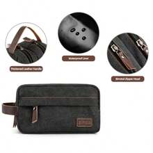 Men's Travel Toiletry Bag Portable Travel Organizer Travel Razor Bag Women's Toiletries Canvas Cosmetic Bag Cosmetic Accessory Organizer Individual Compartments With Handles Black