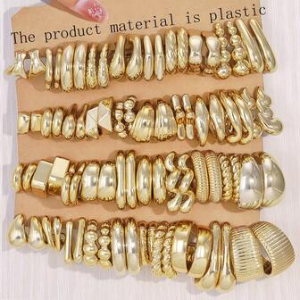 1-40 Pairs ABS Resin & CCB Plated Gold Stud Earrings Set, Minimalist Geometric Earrings, Suitable For Daily Wear, Party, Vacation, Great Gift For Girlfriends/Family/Friends