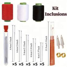 34 Pieces (5 Sizes) Large Eye Needle Kit, Suitable For Seniors - Hand Needle With Thread, 3 Corrugated Polyester Yarns (Black/White/Red) And Storage Tube - Complete Steel Needle Set For Home Embroidery, Crafts, Clothing And Fabric Repair - 1 bộ/cái - Xem 4