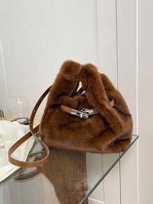 BAILEE A Women's Crossbody Bag Made Of Soft Plush Material Suitable For Autumn And Winter, Featuring A Large Capacity, Solid Color, And A Double Handle With A Cross Design. It Is Suitable For University, Work, Business, Commuting, Outdoor Activities, Travel, Picnics, Office Use, Work, Shopping, Attending Dinners, And Fashion Events. It Is Also A Great Gift For Friends. - Multicolor - View 6