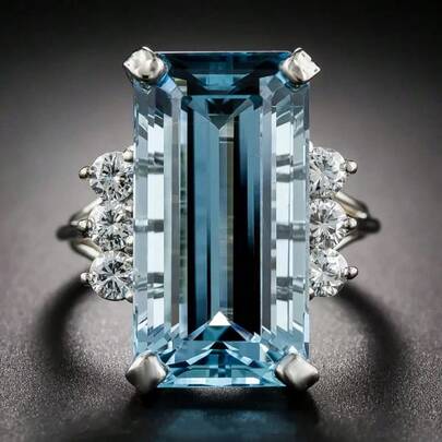 1 pièce Bague de fiançailles carrée élégante plaquée argent avec zirconium cubique bleu, accessoire formel sophistiqué pour femmes, accessoire pour un port quotidien