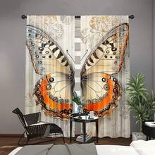 2 piezas Cortinas opacas elegantes con mariposas y flores - Poliéster vintage a la moda, adecuadas para la decoración del dormitorio y la sala de estar, lavables a máquina, agregan elementos naturales a cualquier espacio (varillas no incluidas), Cortinas para la sala de estar