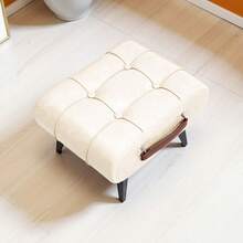 Portable Foldable Stool With Storage - Multi-Purpose Shoe Changing Bench, Ottoman Footstool With Waterproof Oily Waxy Skin Cover & High Rebound Sponge