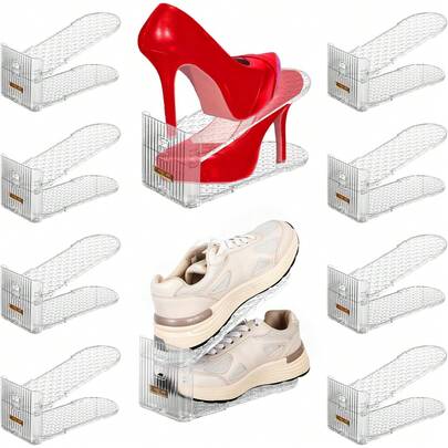 Shoe Slots Organizer Closet, 10 Pack Shoe Stacker Space Saving 50% Double Layer Adjustable Shoes Rack Holders Closet Sneakers High Heels