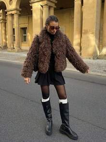 Women's Fashionable Sexy Short Faux Fur Jacket, New Arrival For Autumn/Winter - Mocha Brown - View 5