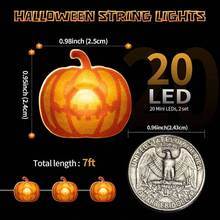 2 Packs Halloween Pumpkin String Lights, 7ft 20 LEDs Orange Halloween String Lights Operated Indoor Party Decorations As Well As Bedrooms, Homes And