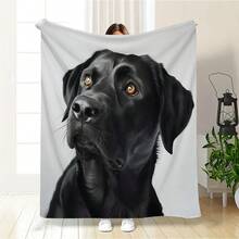 Contemporary Style Flannel Throw Blanket With Black Dog Print Design - Soft, Comfortable, Machine Washable, Multi-Purpose - Digital Printed Polyester Knit For All Seasons, Home Decor, Travel, Camping - Ideal Gift For Boys, Girls