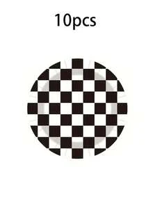 10pcs/20pcs/50pcs/80pcs Race Car Birthday Party Decorations Black And White Checkered Plates Cups And Napkins Tableware Set For Checkered Birthday Party Supplies Racing Table Decorations - Multicolor - View 11