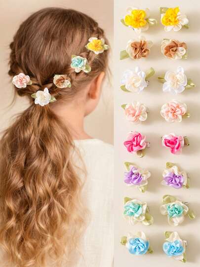 16pcs Colorful Asymmetrical Cute Flower Hair Clips, Side Bangs Hairpins For Girls, Great Gift For Birthday And Holidays, Suitable For Daily Wear