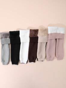 1pc Baby Girls' Cotton Thick Warm Leggings, Solid Color Fleece Tight Pants, Simple & Comfortable, Suitable For Winter