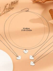 4pcs/Set Stainless Steel Heart Shaped Best Friends Necklace Set, Casual Jewelry Accessories With Brand Box, Suitable For Daily Wear And Gift Giving