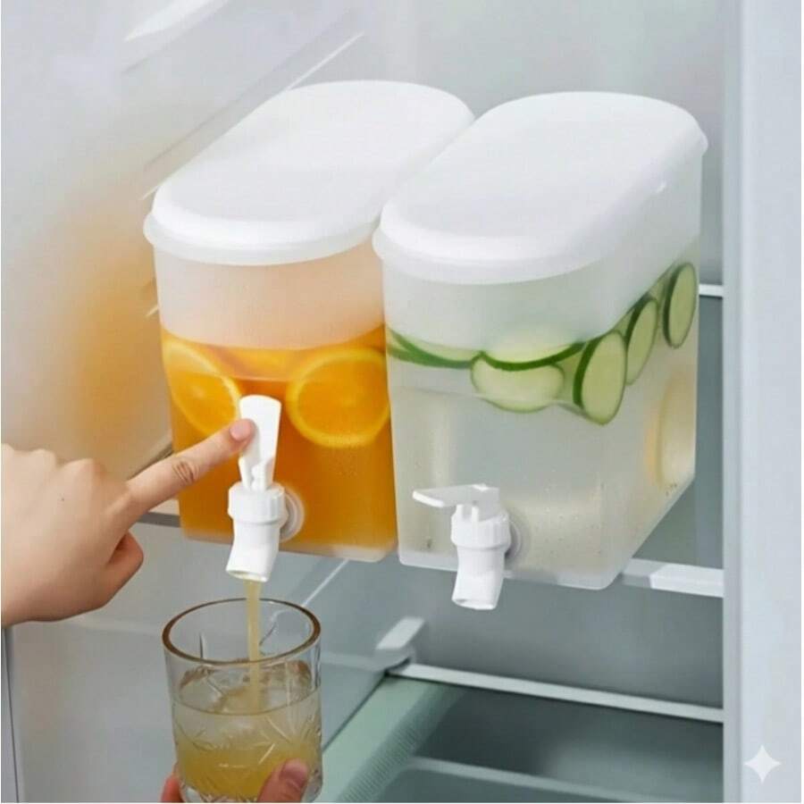 Kit Of 2 Plastic Juice Dispensers With Lid 3L For Refrigerator With Dispenser Tap For Flavored Liquids And Beverages - 1 Đơn vị - Xem 1