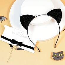 MUKOSEL Black Cat Ears Headband With Bell Collar Set Black Cat Costumes For Women Cat Costume Accessories Halloween Cosplay Party Costumes For Adults Women