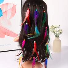 人造羽毛波西米亚风流苏发夹，带按扣，适合女性日常佩戴，发饰，发夹，发爪夹，发卡，学习用品，头部饰品，发卡 - 彩色 - 查看 24