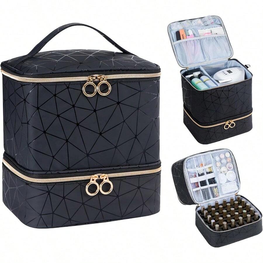 Nail Polish Organizer Bag Holds 30 Bottles Polish And Kit Nail Polish Storage Organizer Nail Lamp Case Supplies Organizer Case For Nail Tech Big Black