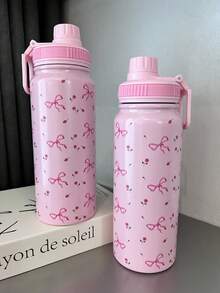 2024 HOT 18oz/530ml Aesthetic White Stainless Steel Tumbler - Embossed Rose & Bow Design, Leak-Proof Twist Lid, Portable Handle | 24hr Insulation, 304 , Women's Travel Mug - Multicolor - View 9