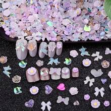 300pcs Nail Art Charms Kit,Over 100pcs Mixshape Resin Gems And 100 Pcs Mixed Flatback Nail Rhinestones Pearls With Over 100pcs Sequins For Women's Manicure Making(Purple){"Color_name":"100pcs-Purple"} - 100個-紫色 - 查看 4
