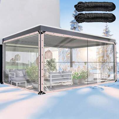 Clear Plastic Tarp Curtain With Grommets, Waterproof Polyethylene Cover For Outdoor, Garden, Patio, Plant, Greenhouse Protection - Heavy Duty Transparent Tarps For Camping, Caravan Wind And Snow Shield