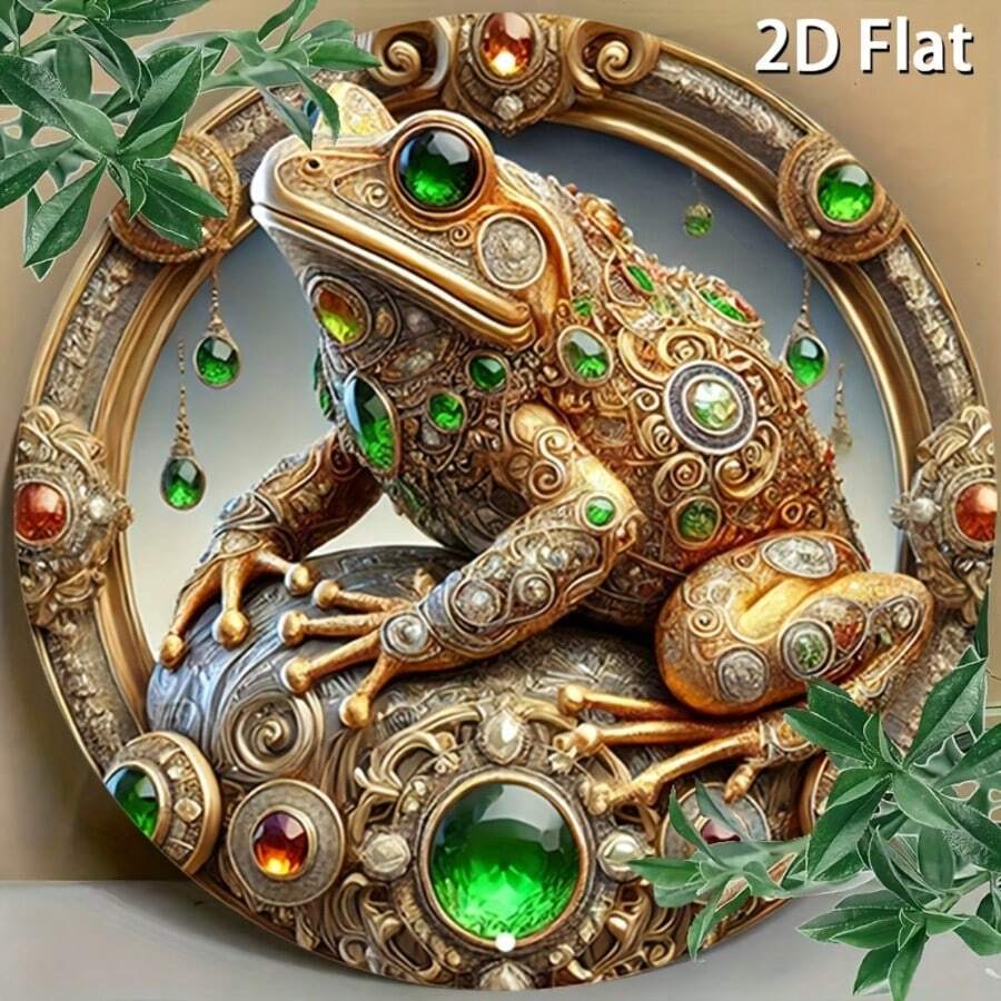 1pc Gold Frog Inspired Metal Plaque - 2D Vintage Metal Wall Art, Decorative Frame, Rustic Decor For Home, Garage, Cafe Or Restaurant | Decorative Frame Design | Metal Art Decor, Metal Wall Art, Hole Positions As Shown In Size Chart - Multicolor - View 1