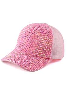 Nueva llegada Gorra de béisbol de red con rhinestones estilo coreano, visera, sombrero para exteriores, gorra de béisbol brillante para mujer