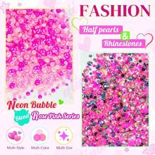 2Bags DIY Bundles Pack, 1 Half Round Pearls+1 Resin Rhinestones For Bedazzling Crafting 3-10mm Dark Pink Hot Pink AB Colorful Gems Diamonds For Face Eyes Makeup Tumblers Bottles Crafts Shoes{"Color_name":"NeonBubbleRosePinkSeriesMix","Size_name":"3-10mmPearls+Rhinestones"} - 霓虹泡泡玫瑰粉紅系列混合 - 查看 3