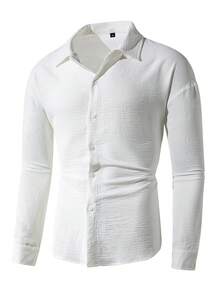 Men's Old Money Solid Drop Shoulder Casual Linen Shirt - White - View 2