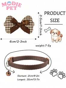 3pcs Adjustable Coffee Color Bowknot Pet Bell Collar With Leash Buckle, Cute Collar For Small Cats And Dogs - Multicolor - View 4