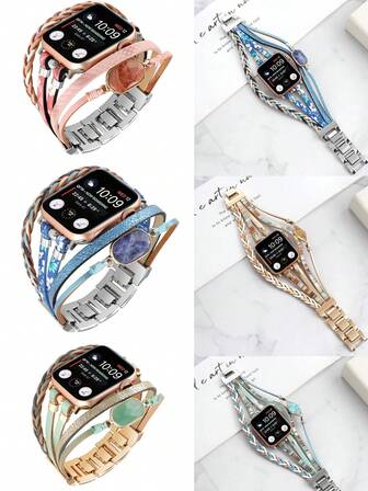 Women's Bohemian Style Watch Strap, Pu Leather MetalChain Splicing Suitable For Applewatch78Strap, Suitable For Friends And Friends To Give Gifts, Christmas And New Year Gift