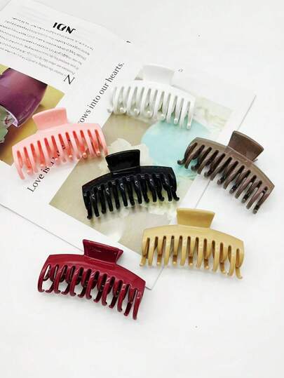 1 pieza/3 piezas/6 piezas Pasador de cabello casual de unicolor de plástico ABS (resina ABS) 2025 Nuevo Garra de dragón doble para playa, viaje, fiesta, vacaciones, regreso a la escuela