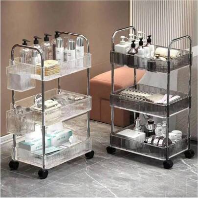 Multifunctional Acrylic Rolling Cart - 2/3/4 Tiers, Snack And Cosmetic Storage Rack With Swivel Casters, For Bedroom, Kitchen, Living Room, Jewelry Box, Pouch, Makeup Brush Holder, Perfume Organizer, Pouch Bag Storage, Kitchen Shelf, Interior Storage Shelf