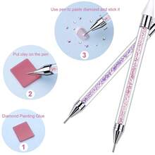 2 Pieces Rhinestone Picker Dotting Pen, Dual-Ended Rhinestone Gems Crystals Studs Picker Wax Pencil Pen Crystal Beads Handle Manicure Nail Art DIY Decoration Tool (Pink Purple){"Color_name":"PinkPurple"} - 粉紅紫色 - 查看 5