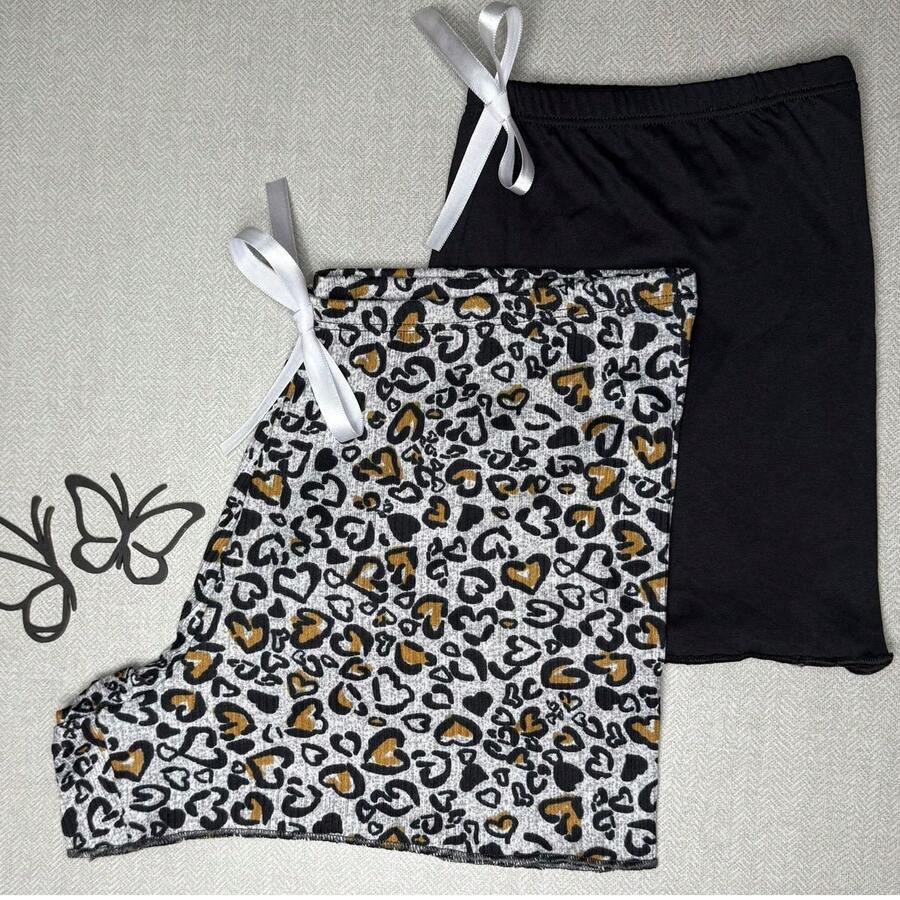 KIT 2 Ribbed Leopard Shorts With Black - 黑色 - 查看 1