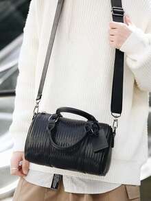 1 قطعة حقيبة كتف عالية الجودة للجنسين - حقيبة يد بطراز كوري - حقيبة كتف/متقاطعة - حقيبة أسطوانية بوسطن