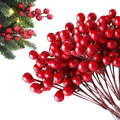10/20/30 Pcs Artificial Berries Red Pip Berry Stems Spray For DIY Crafts – Wreath, Garland, Christmas Ornaments Decoration - Decorative Winter Floral Picks For Craft Decorations/Home Holiday Decor (Red),Christmas