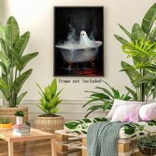Retro Halloween Bathroom Poster Funny Ghost In The Bathtub Wall Art Decor Dark Academia Gothic Ghosts Pictures Painting Canvas Print Horror Toilet Bathroom Home Decor Aesthetic 8x12inch Unframed# DOUYYY