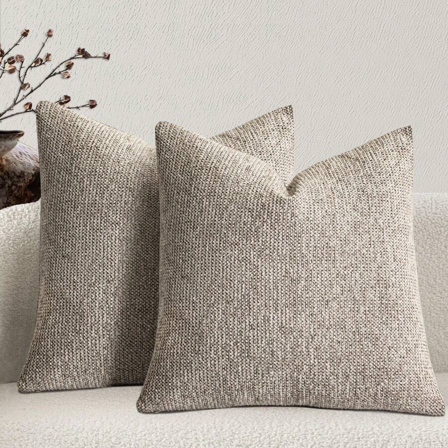 1 件亚麻抱枕套，波西米亚纹理枕套，米色配白色和海军蓝针色织条纹靠垫套，适用于沙发客厅（仅枕套） - 杏色 - 查看 1