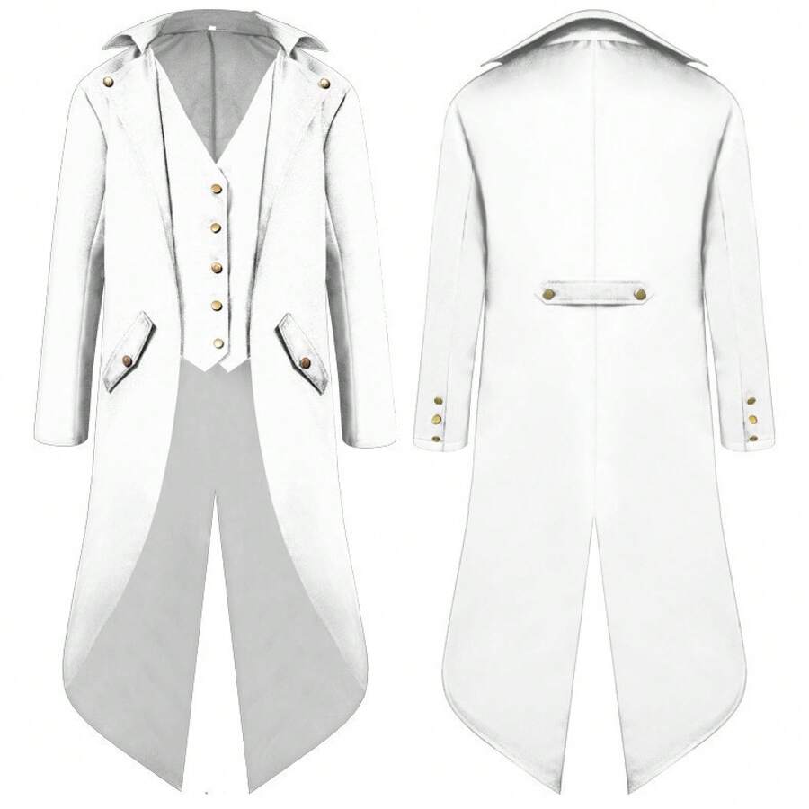 Men's Medieval Vintage Red Tailcoat, Renaissance Cosplay Tuxedo Men, Costumes Men Party & Masquerade Ball Gala,Father-Son Matching Outfits, Available In Teen Sizes,Tuxedo Men,Please Check Size Chart Before Purchasing. - 白色 - 查看 1