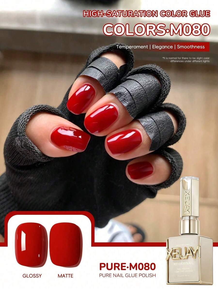 1Pc 15ML New Red Gel Nail Polish For Fall And Winter Fashion - LED Glossy Finish Nails. Salon Female Nail Art Tools, Stylish Solid Color Nail Gel, Salon Solid Color Art. - 紅色 - 查看 1