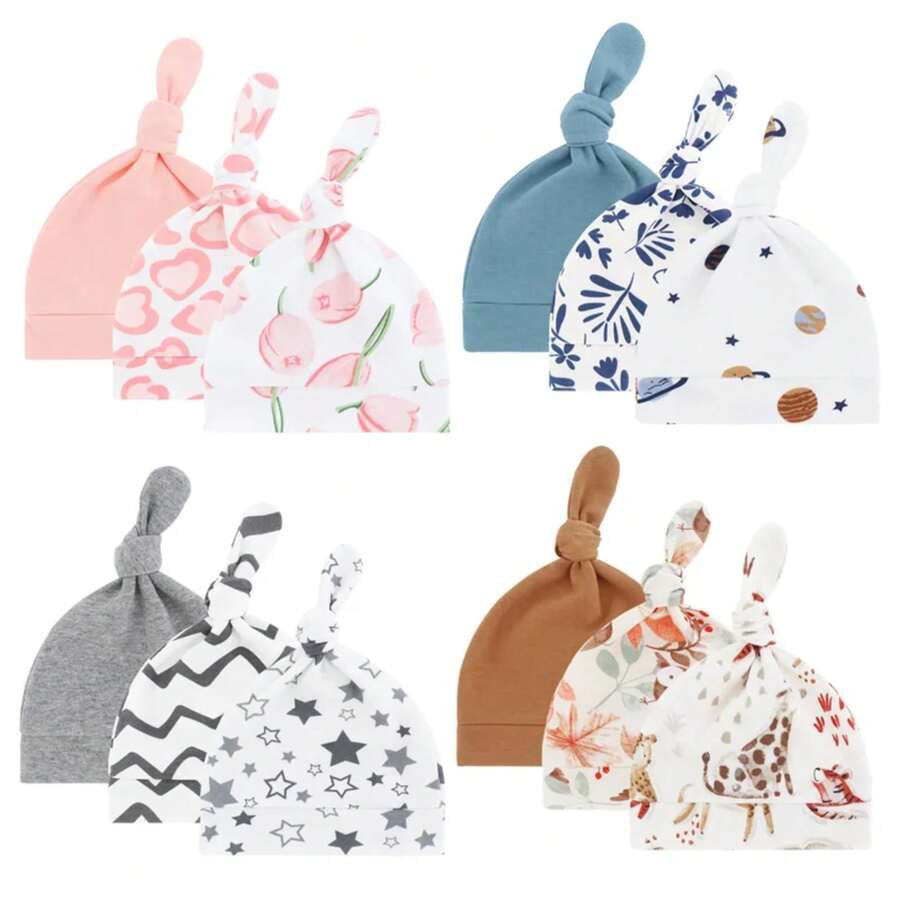 3Pcs Newborn Beanie  Hat Cotton Cartoon Infant Bonnet For Girls Boys Toddler Cap  Accessories Newborn Gift 0-6M