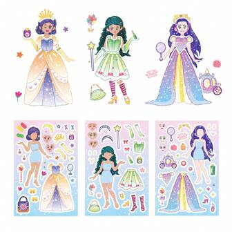 Set de 8 pegatinas con caras intercambiables de princesas de cuentos de hadas, 8 hojas de pegatinas coloridas y lindas para decorar diarios, pegatinas de rompecabezas de niñas de dibujos animados (estilo aleatorio)