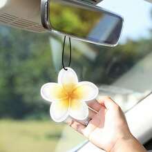 Ambientador de coche con flor de hibisco | Set de 5 piezas de accesorios de coche con aroma duradero y diseño lindo en color rosa para playa | Decoración colgante para espejo retrovisor interior del coche con aroma para mujeres y adolescentes