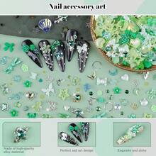 3D Flower Nail Charms Set,150pcs Mixed Size Camellia Rose Resin Charms,150pcs Mixed Size And Color Leaves,100pcs Round White Pearl Beads For Nail Accessories Nail Art (30-Metal-Green){"Color_name":"Metal-Green"} - 金屬綠 - 查看 4