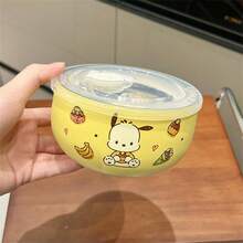 Sanrio 1 pezzo (autorizzato) Ciotola per riso, noodle istantanei, regalo di compleanno o Natale, con coperchio, motivi cartoni animati Hello Kitty, Kuromi, Cinnamon Roll, Melody, per uso domestico, studenti e lavoratori d'ufficio