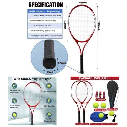 Tennis Rackets Adults 2 Players Recreational Tennis Racquet Set Beginners And Professional With 4 Tennis Balls, 3 Overgrips, 1 Tennis Bag
