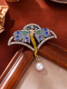 1pc Vintage Cloisonné Fairy Brooch With Sparkling Rhinestone-Encased Wings - Elegant Retro Statement Jewelry For Women & Men, Perfect For Formal Dresses, Casual Jackets, Coats, Scarves, Ideal For Christmas Parties Gift